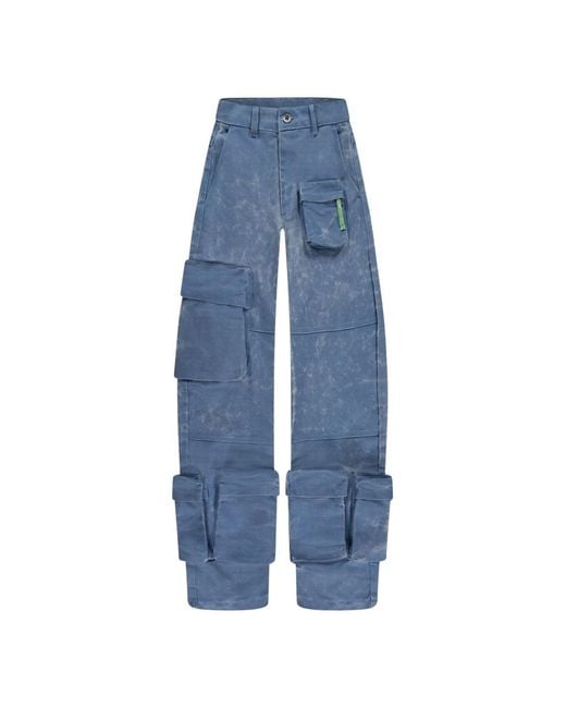 flâneur Broeken ,Blauw ,Katoen Blauwe Cargo Broek Met 3D Zakken in het Blue voor heren