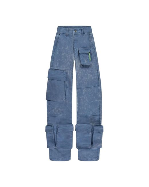 flâneur Broeken ,Blauw ,Katoen Blauwe Cargo Broek Met 3D Zakken in het Blue voor heren