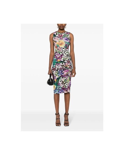 Just Cavalli White Floral-print Ruched Maxi Dress
