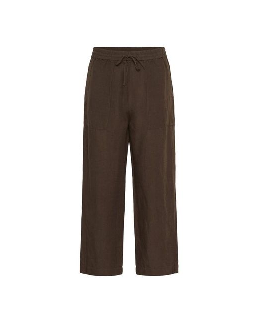 Part Two Brown Elastischer Bund Leinenmischung Weite Beinhose