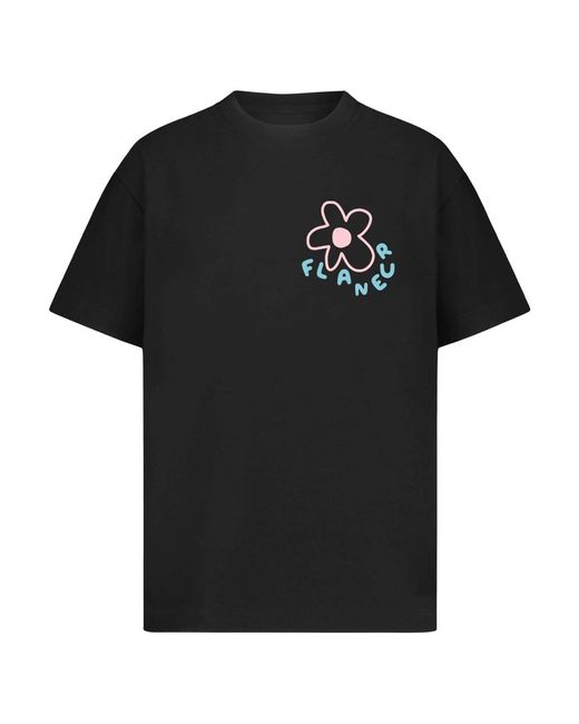 flâneur Schwarzes Blossom T-Shirt Baumwoll-Print in Black für Herren