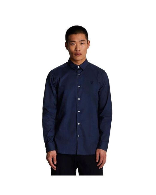 Lyle & Scott Blaues baumwollhemd langarm in Blue für Herren