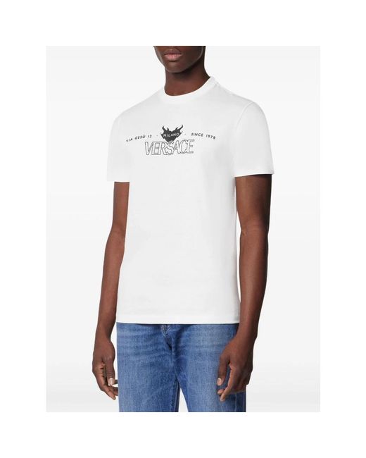 Versace Tops ,Wit ,Katoen Wit Katoenen T-Shirt Klassieke Pasvorm in het White voor heren