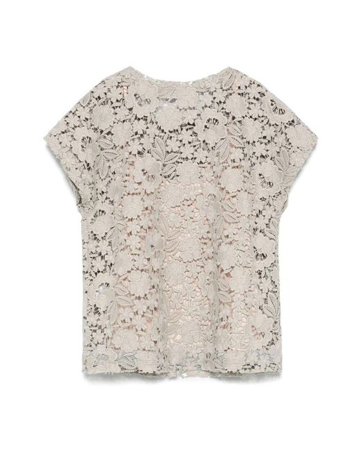 P.A.R.O.S.H. Natural Blumig bestickte bluse