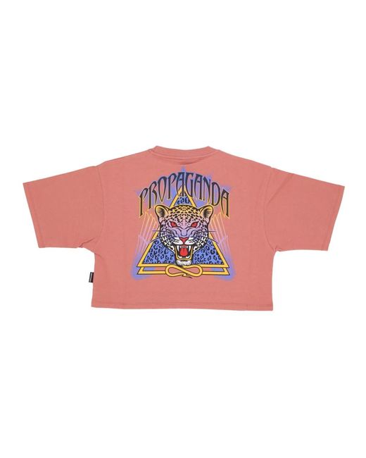 Propaganda Tops ,Roze ,Katoen Jaguar Triangle Croptop Tee Clay in het Pink