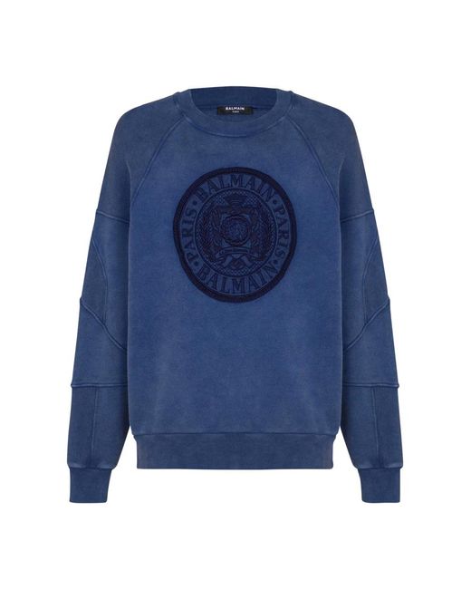 Felpa a coste con ricamo "coin" di Balmain in Blue da Uomo