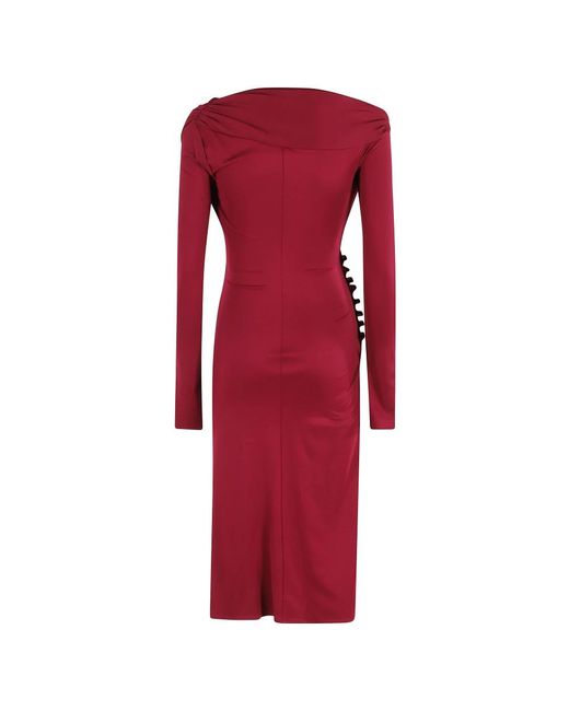 Elisabetta Franchi Zwarte V-Hals Jurk Met Juwelen Knopen in het Red