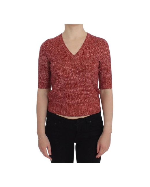Dolce & Gabbana Red V-Neck Knitwear