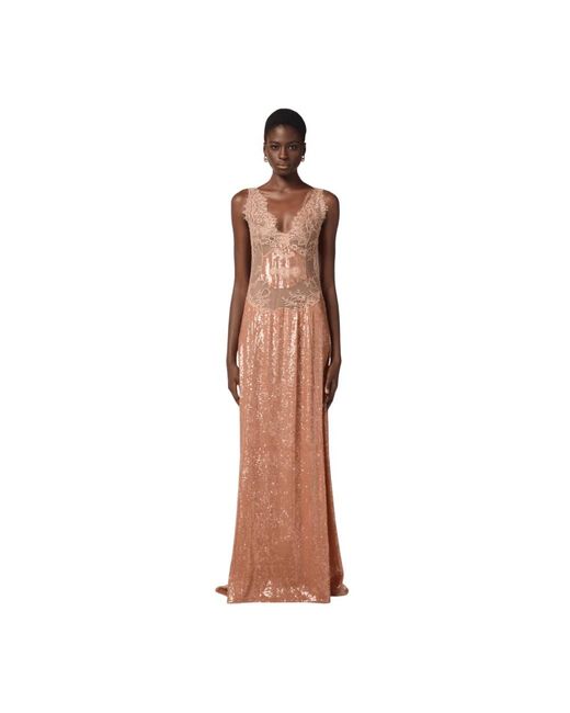 Elisabetta Franchi Brown Carpet Spitzen- Und Paillettenkleid