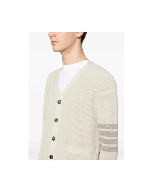 Thom Browne Garment Dyed 4-Bar Cardigan in het White voor heren