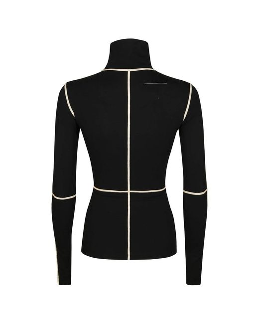 MM6 by Maison Margiela Black Long-Sleeved Fitted Top With Geometric Seams