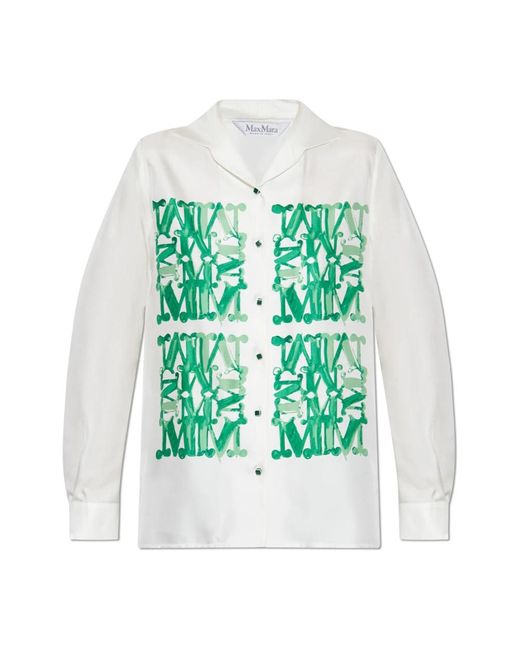 Max Mara Overhemden ,Wit ,Zijden Shirt Nabil in het Green