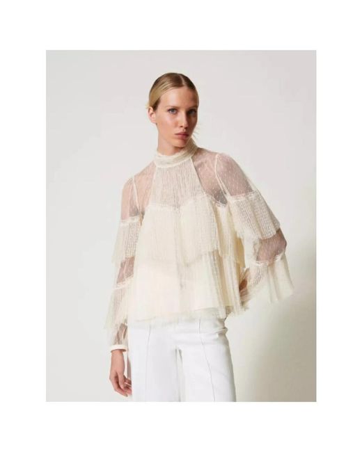 Twinset Overhemden ,Wit ,Polyester Gerimpelde Kanten Blouse in het Natural