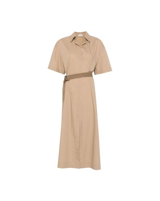Brunello Cucinelli Poplin Midi -jurk in het Natural