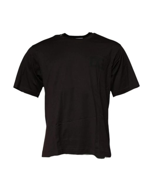 Dolce & Gabbana Tops ,Bruin ,Katoen Donkerbruin Logo Print Crew Neck T-Shirt in het Black voor heren