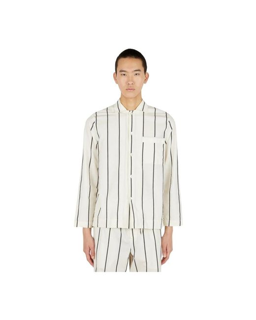 Tekla Gestreiftes pyjama hemd in White für Herren
