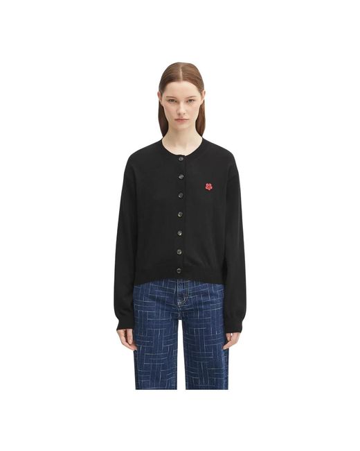 KENZO Boke Flower Crest Crewneck Cardigan in het Black