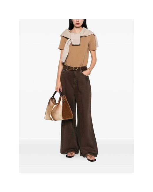 Max Mara Natural Braunes Crew Neck T-Shirt