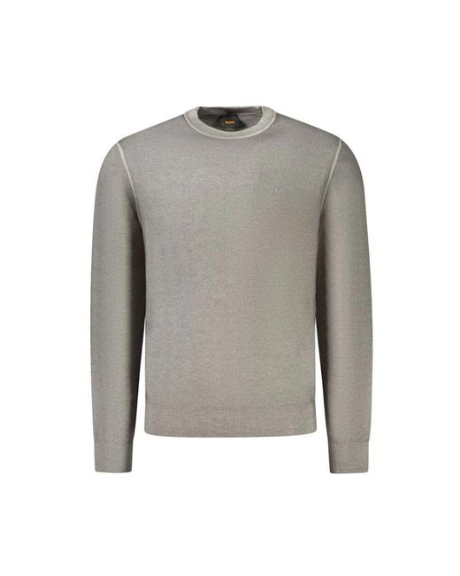 Boss Luxuriöser wollpullover mit stickerei in Gray für Herren