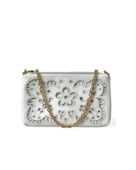 Dolce & Gabbana White Blumige lederkette clutch tasche