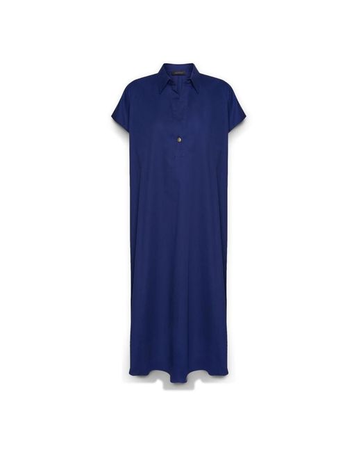 Elena Miro Blue Midi-Kleid Aus Popeline