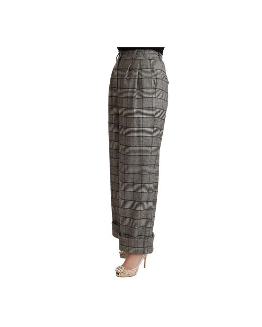 Dolce & Gabbana Grijze Tartan Rechte Broek Wollen Broek in het Gray