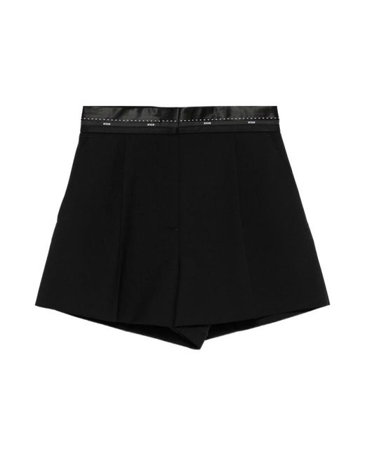 MSGM Korte Broeken ,Zwart ,Satijn Geplooide Shorts Met Satijnen Bies in het Black