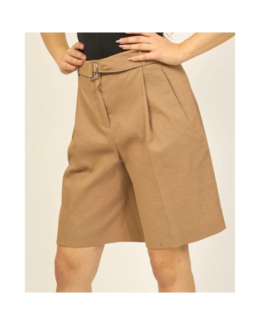 Boss Brown Hohe taille leinenmischung shorts