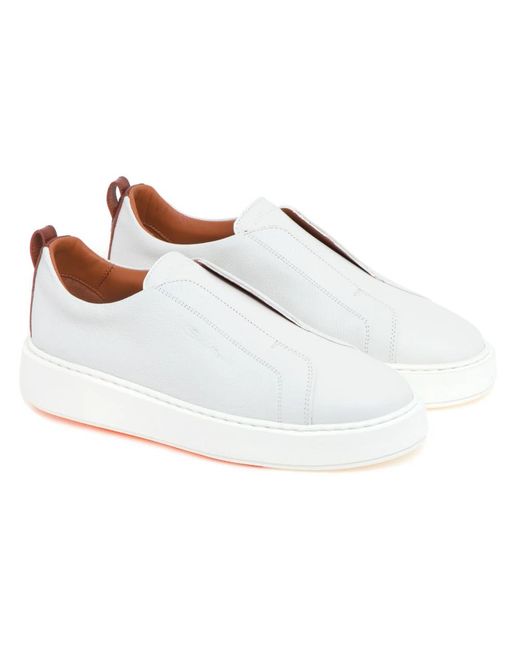 Santoni White Tumbled Leather Slip-On Sneaker