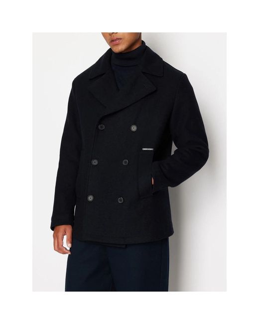 Armani Exchange Blue Double-Breasted Coats for men