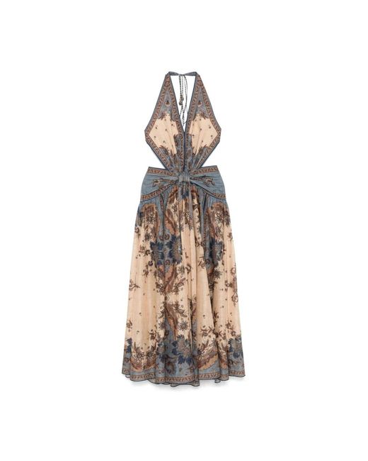 Zimmermann Natural Blaues Seiden & Nylon Kleid