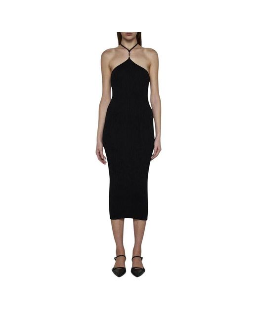 Amiri Black Geripptes Gestricktes Halfter Midi Kleid