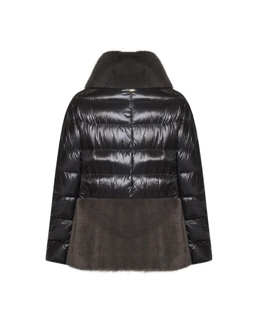 Herno Jassen ,Grijs ,Leer Combi Down Jacket in het Black