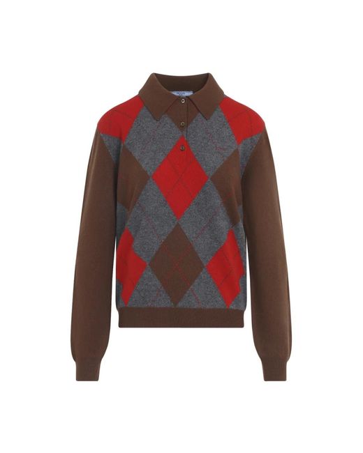 Prada Argyle Gebreide Poloshirt in het Red