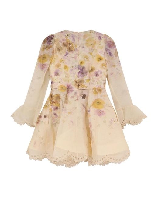 Zimmermann Natural Spitzenkleid Mit V-Ausschnitt Und Reißverschluss