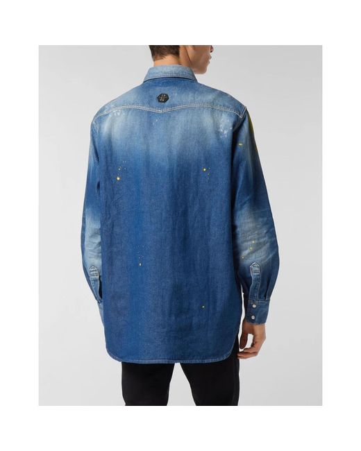 Philipp Plein Blue Denim Shirts for men