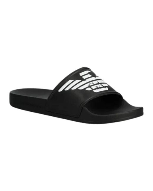 Emporio Armani Weiße synthetische flache sandalen in Black für Herren
