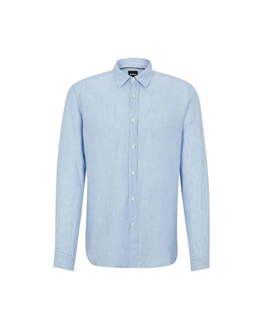Boss Casual Leinen Chambray Langarmhemd in Blue für Herren