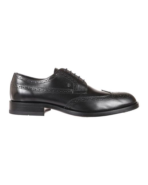 Tod's Black Polished-Finish Lace-Up Brogues for men