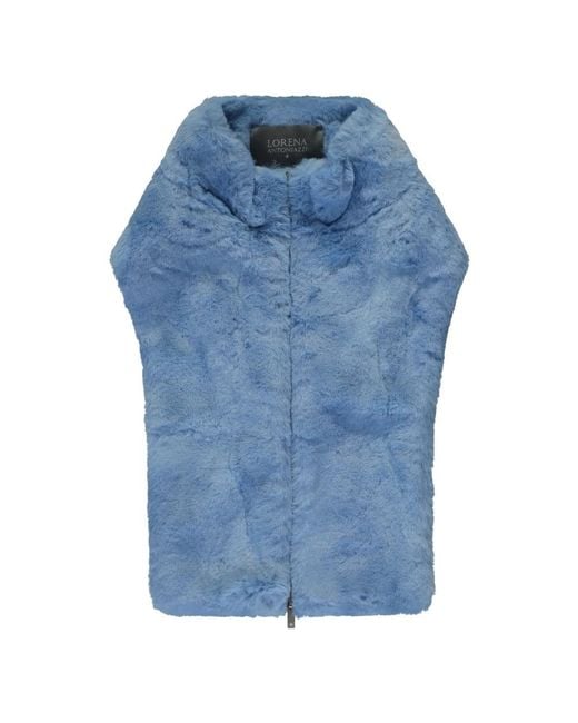 Lorena Antoniazzi Jassen ,Blauw ,Polyester Faux Fur Kraag Rits Vest in het Blue