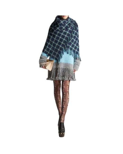 Etro Jassen ,Veelkleurig ,Wol Blauw Geruit Wollen Shawl Jas in het Blue