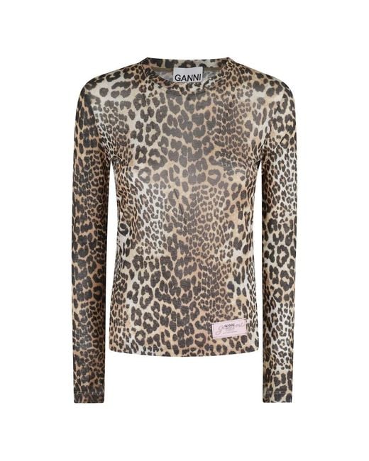 Ganni Brown Long Sleeve T-Shirts