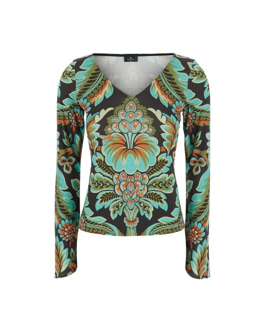 Etro Green Long Sleeve T-Shirts