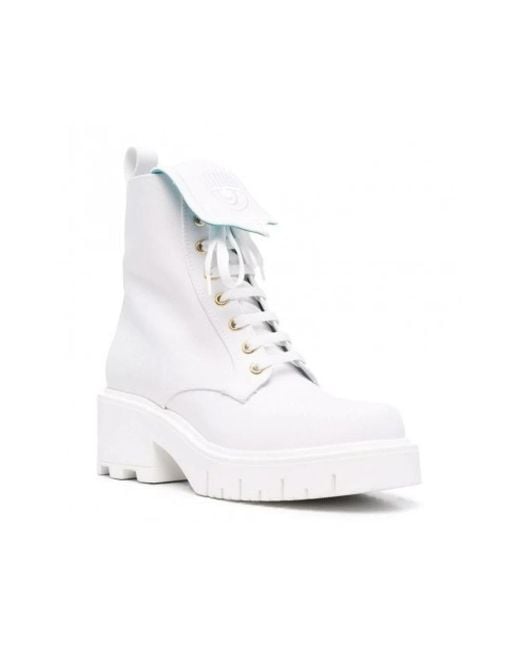 Chiara Ferragni White Lace-Up Boots