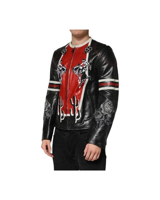 Dolce & Gabbana Black Leather Jackets for men