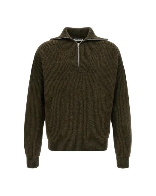 Jil Sander Ribbed Half-Zip Sweater in het Green voor heren