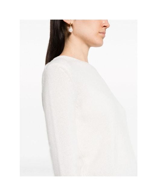 Lisa Yang White Kaschmir Rundhalspullover