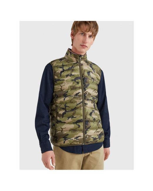 Tommy Hilfiger Jassen ,Groen ,Polyester Packable Sleeveless Camouflage Puffer Vest in het Green voor heren