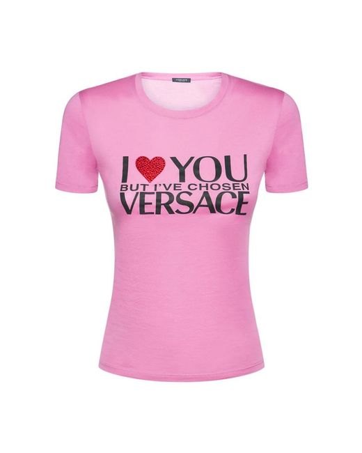 Versace Tops ,Roze ,I Love You T-Shirt in het Pink