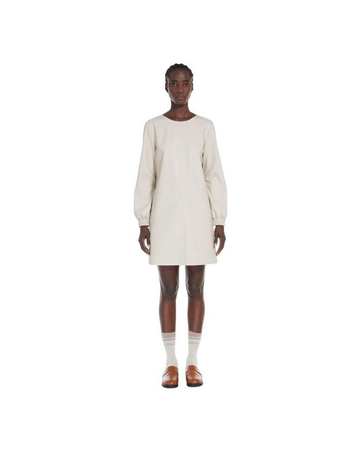 Max Mara White Kurzes jerseykleid mit rundhalsausschnitt und langen ärmeln